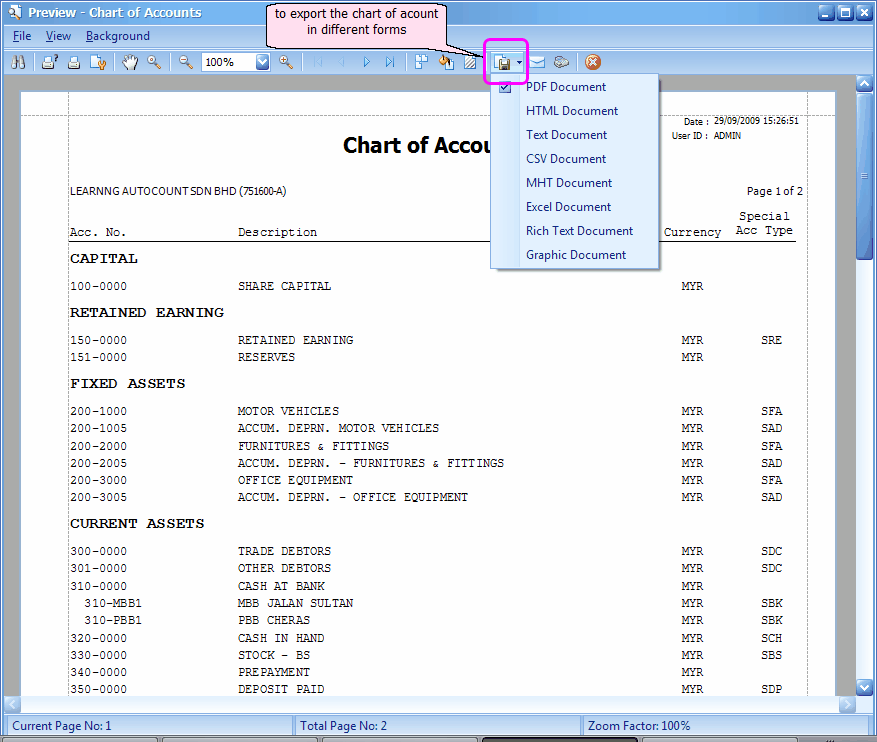 Ubs Chart Of Account Code List