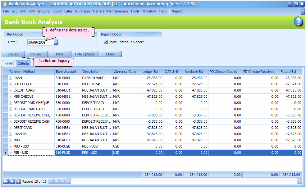 Analysed cash and bank book