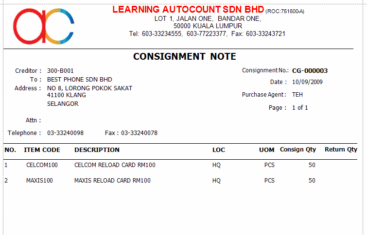 Consignment Invoice Template