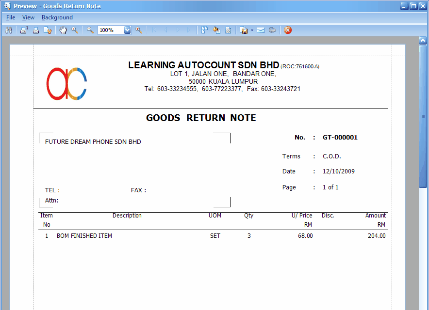 Goods Return